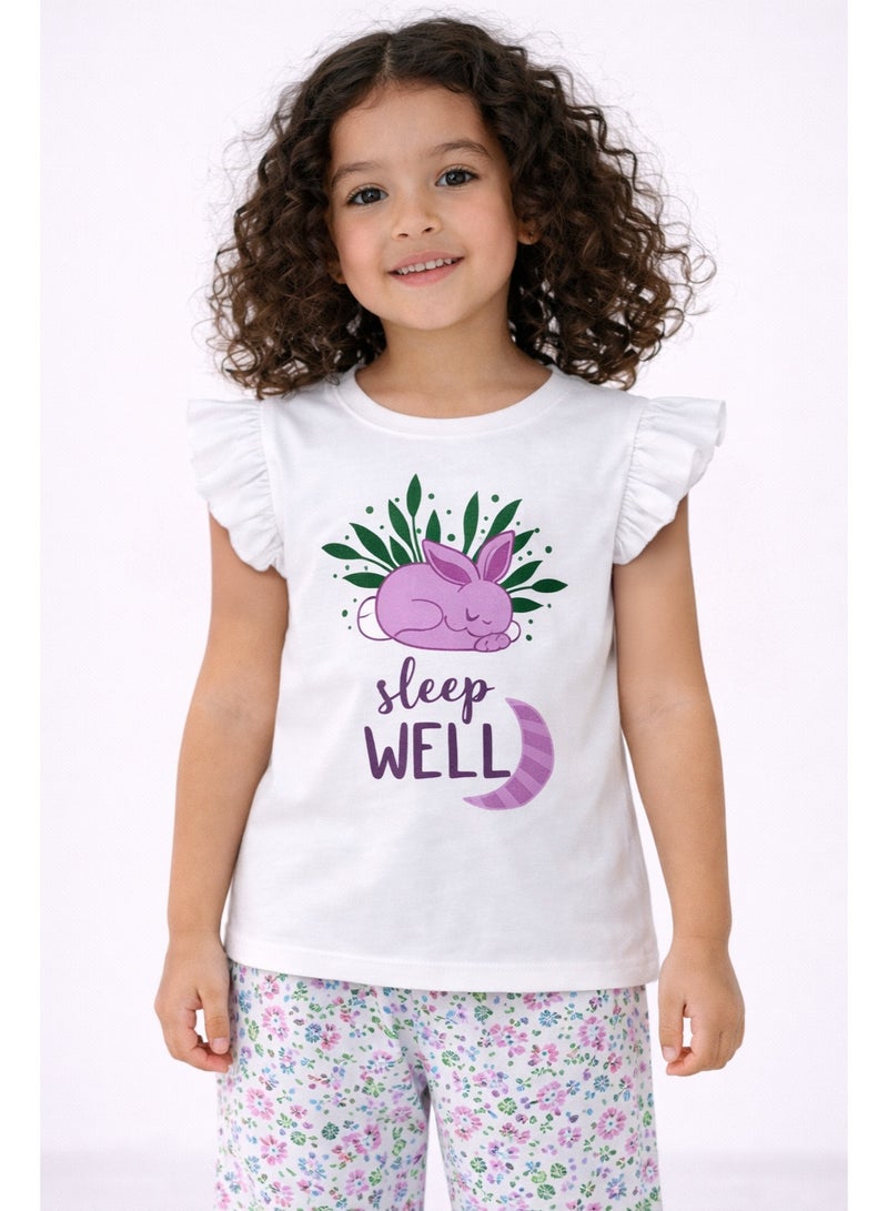 victor and jane Girls’ Pajama Set – “Sleep Well” Frill Sleeve Top & Floral Print Pants - Image 3